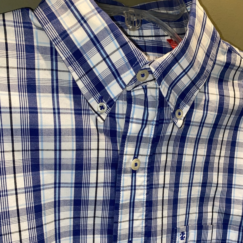 Men’s casual button down plaid shirt by IZOD.